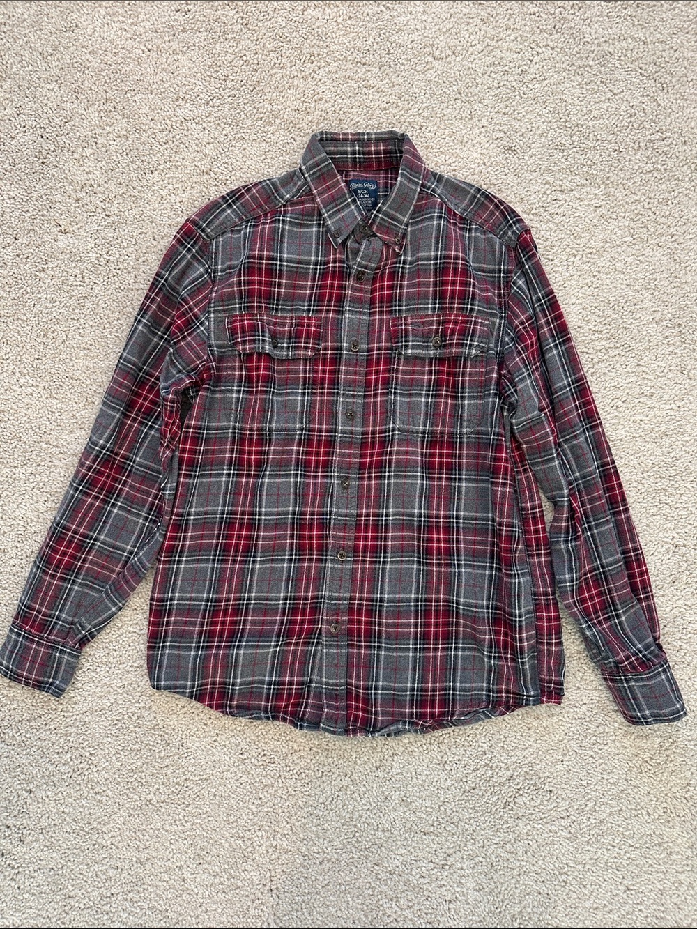 Faded Glory Red and Gray Plaid Button-Down Shirt